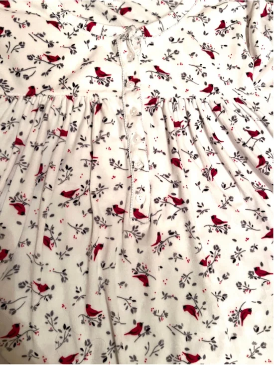 Aria 4X Micro Fleece Long Nightgown Red Cardinal Bird Print Cozy Cottage Soft - Picture 5 of 8